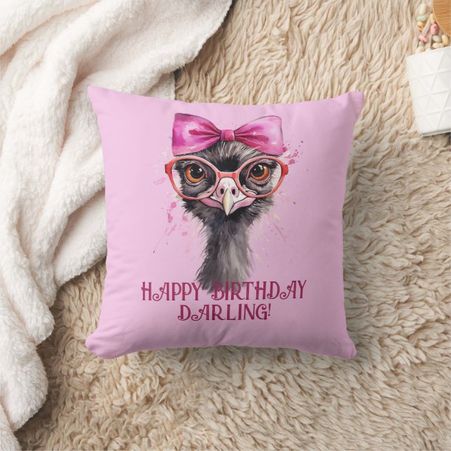 Ostrich Red Bow Birthday Kudde (Filt)