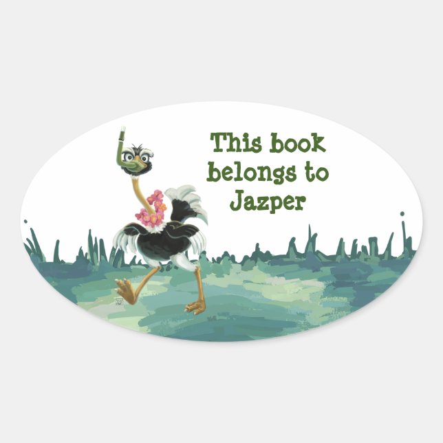 Ostrich Tävling i träsket Ovalt Klistermärke (Framsida)