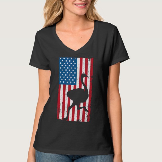 Ostrich USA flagga America Animal Flightless Bird T Shirt (Framsida)