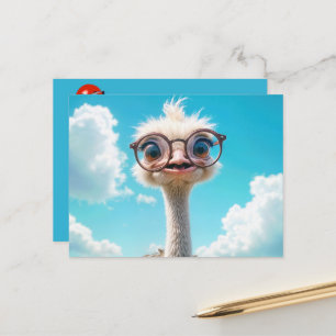 Ostrich Wearing Eyeglasses Vykort
