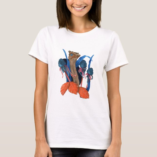 Ostrich with leaves t shirt (Framsida)