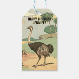 Ostrich Zoo Theme Birthday Presentetikett