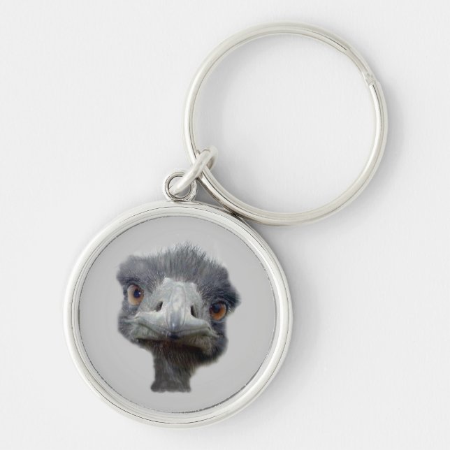 Ostrichhuvud Rund Silverfärgad Nyckelring (Framsidan)