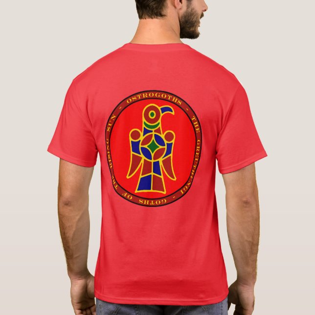 Ostrogoth förseglar röda blått & guld skjortan tee shirt (Baksida)