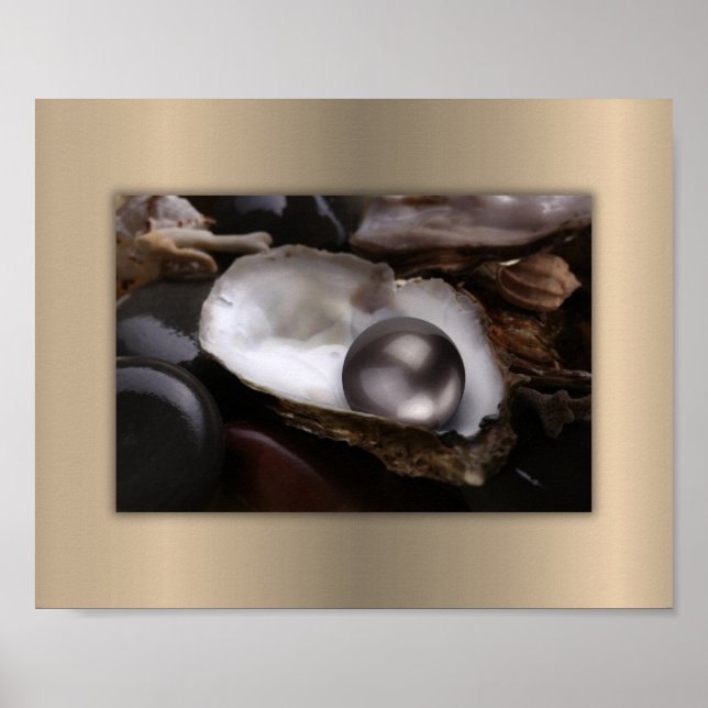 Ostron av svart och Guld med Grått Pearl Poster (Framsidan)