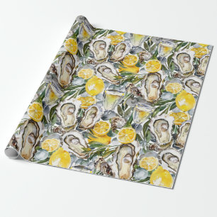 Ostron, citroner och champagne presentpapper