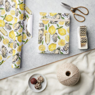 Ostron, citroner och stämplar presentpapper