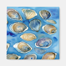 Ostron Clames Seashells Watercolor Blue Magnet