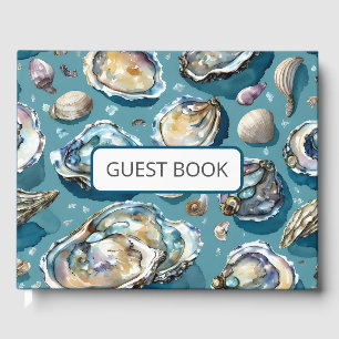 Ostron Clams Seashells Mönster Blue Gästböcker