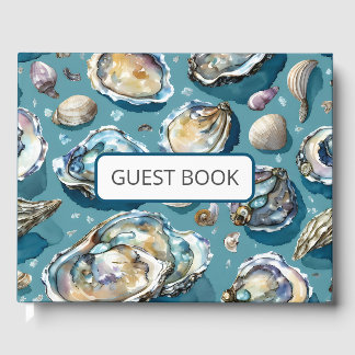Ostron Clams Seashells Mönster Blue Gästböcker