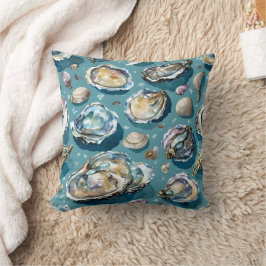 Ostron Clams Seashells Mönster Blue Kudde
