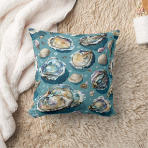 Ostron Clams Seashells Mönster Blue Kudde