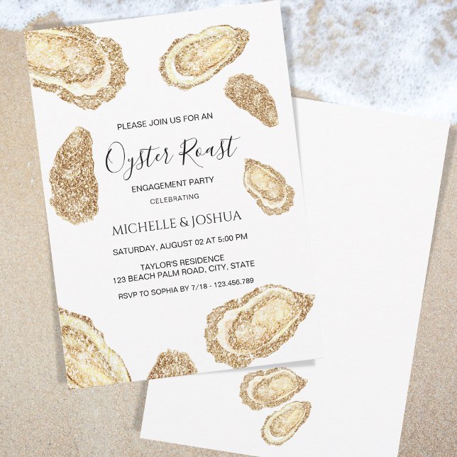 Ostron med kustnära sommarostron i guld glitter inbjudningar (gold glitter oysters)