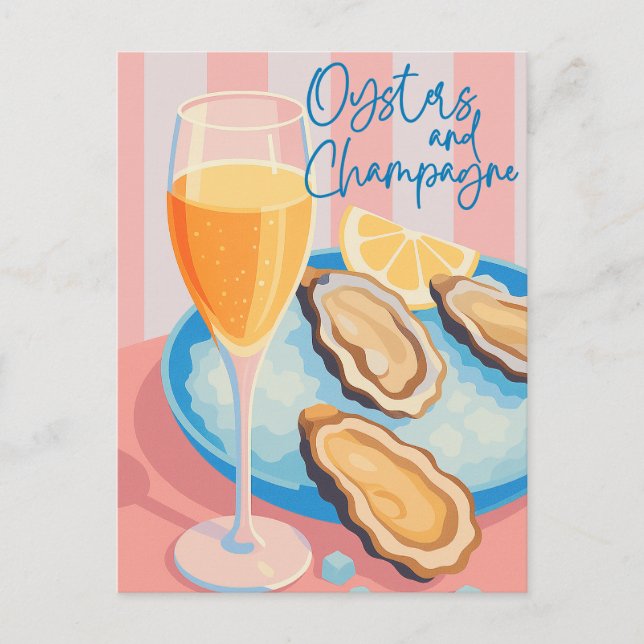 Ostron och Champagne Elegant Vykort (Framsida)