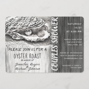 Ostron Roast Par Shower Black and White Inbjudningar