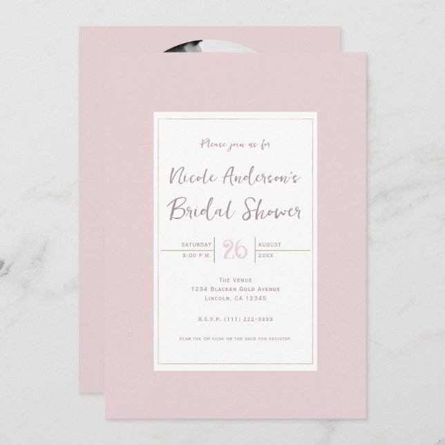 Ostron Rosa & Guld Modern minimal Möhippa Inbjudningar (Fram/baksida)