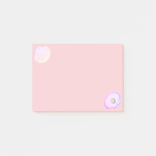 Ostron snäcka med pärl på rosa av lätt korall post-it block (Framsida)