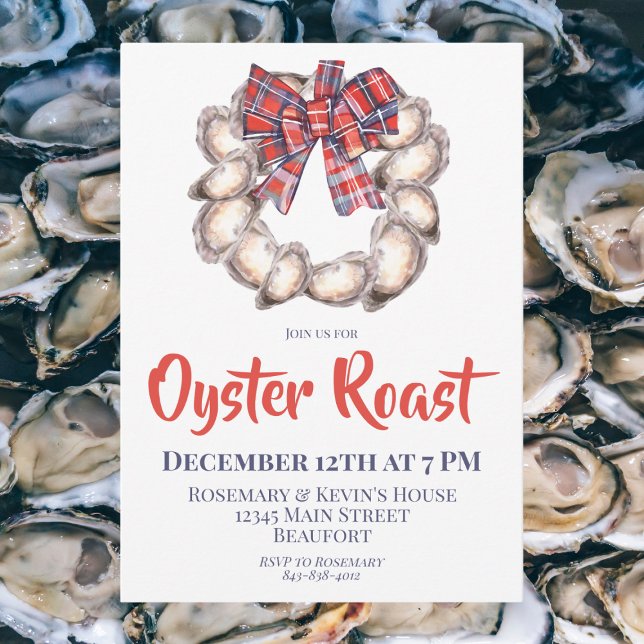 Ostron, utandning med Pet Ribbon Oyster Roast Inbjudningar (Skapare uppladdad)