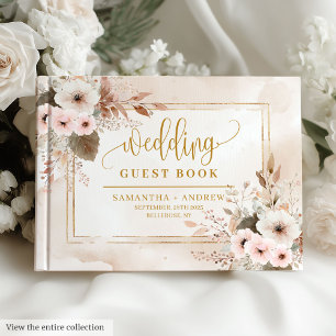 Östtimor Blek Rosa Guld Blommigt Bröllop Guest Bok