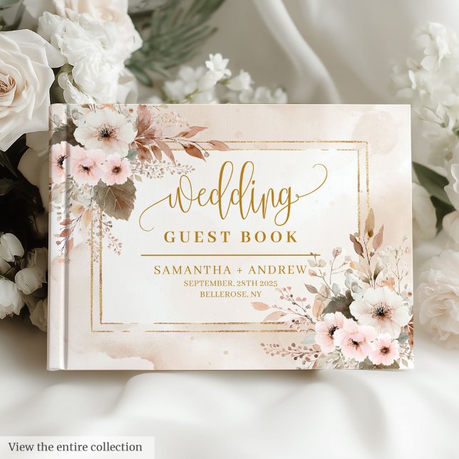 Östtimor Blek Rosa Guld Blommigt Bröllop Guest Bok (Timeless Pale Pink Gold Floral Wedding Guest Book)