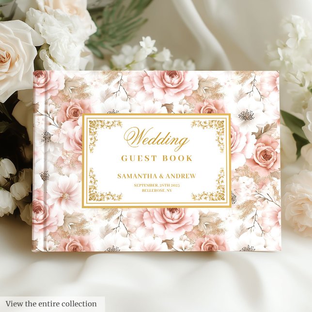 Östtimor boho  guld bröllop gäst bok (Timeless boho blush gold wedding guest book)