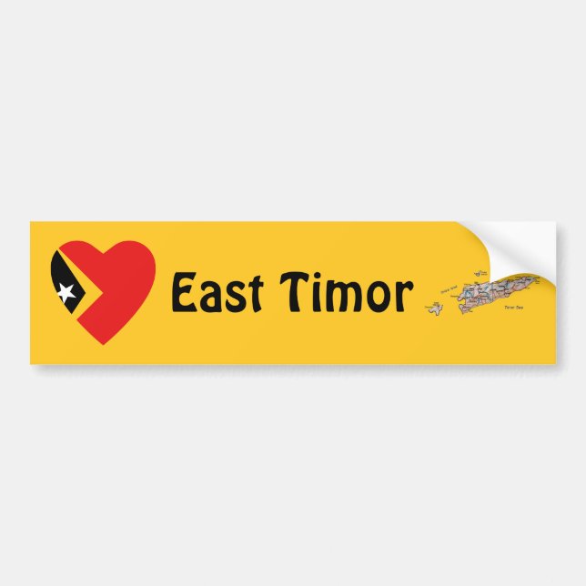 Östtimor Flagga Hjärta + Karta Bildäckslapp Bildekal (Framsidan)