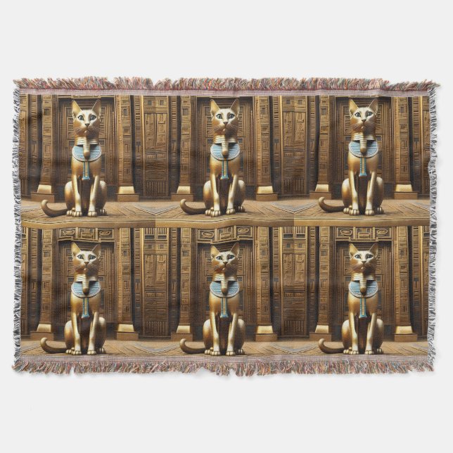 Östtimor Majestät: Golden Egyptian Pharaoh Cat Filt (Framsidan)