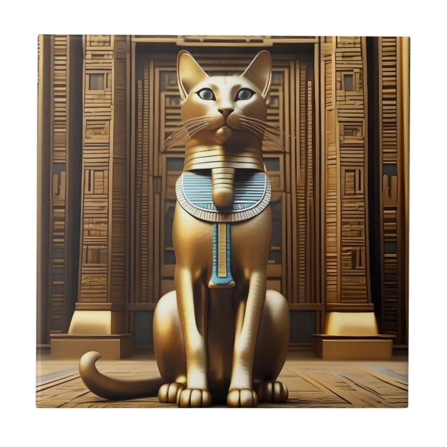 Östtimor Majestät: Golden Egyptian Pharaoh Cat Kakelplatta (Framsidan)