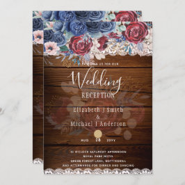 Östtimor Rustic Blue Burgundy Blommigt Snöre Bröll Inbjudningar