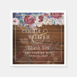 Östtimor Rustic Blue Burgundy Blommigt Snöre Bröll Pappersservett