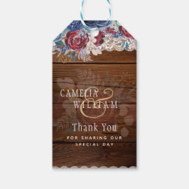 Östtimor Rustic Blue Burgundy Blommigt Snöre Bröll Presentetikett