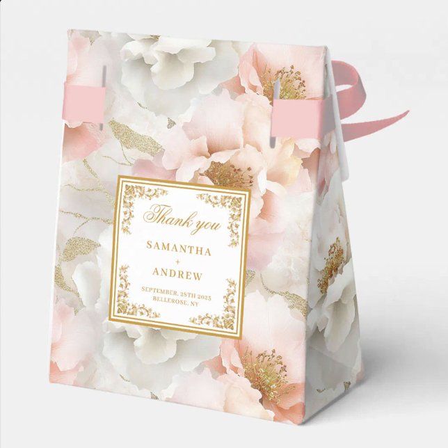 Östtimor  Tacken i Elfenbenskusten Guld Bröllop Presentaskar (Timeless Blush Ivory Gold Wedding Thank You Box)