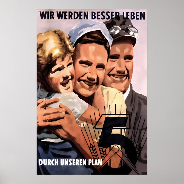 Östtyska propagandaffisch Vi ska leva bättre med v Poster (Framsidan)
