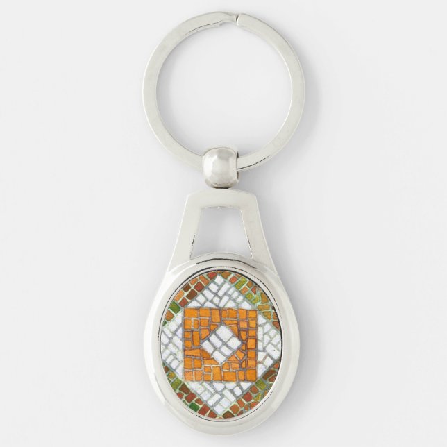 ÖSTUMN MOSAIC Oval Keychain Ovalt Silverfärgad Nyckelring (Framsidan)