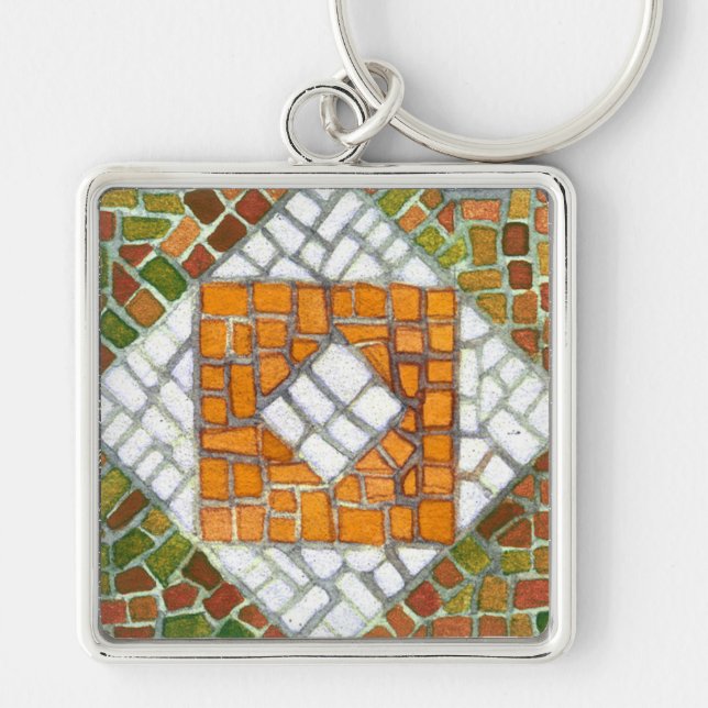 ÖSTUMN MOSAIC Premium Square Keychain Fyrkantig Silverfärgad Nyckelring (Framsidan)