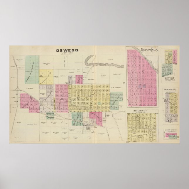 Oswego, Neosho Falls, Havens och Butler, Kansas Poster (Framsidan)