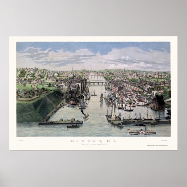 Oswego, NY Panoramic Karta - 1855 Poster (Framsidan)