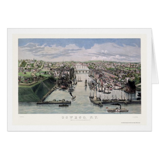 Oswego panorama- karta för NY - 1855 Hälsningskort (Framsidan Horizontal)