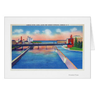 Oswego River View of Canal Locks & Harbour Hälsningskort