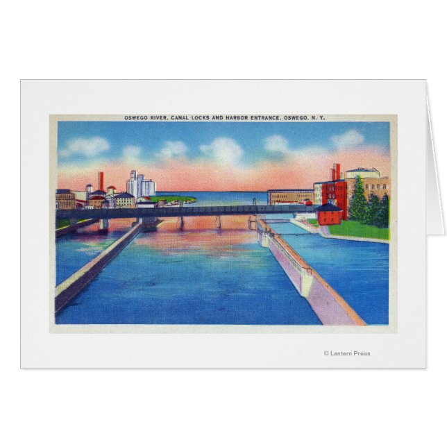 Oswego River View of Canal Locks & Harbour Hälsningskort (Framsidan Horizontal)