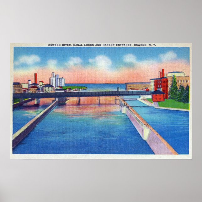 Oswego River View of Canal Locks & Harbour Poster (Framsidan)