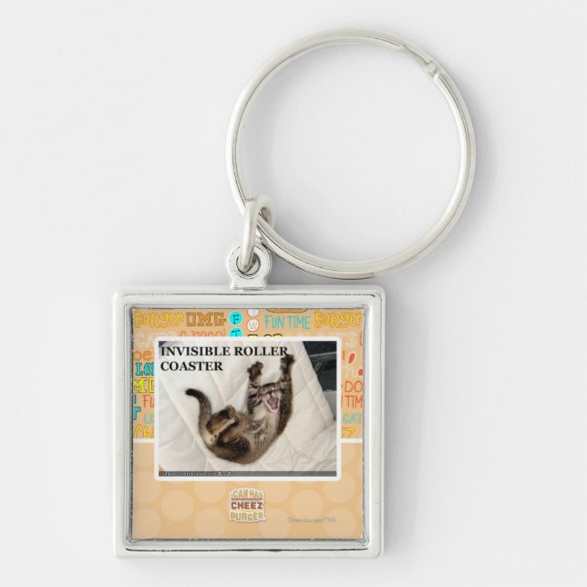 Osynlig berg- och dalbana fyrkantig silverfärgad nyckelring (Framsidan)