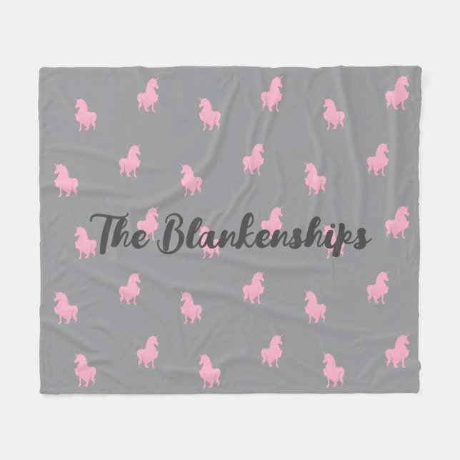 Osynlig Rosa Unicorn på Grått Fleecefilt (Framsidan (Horisontell))