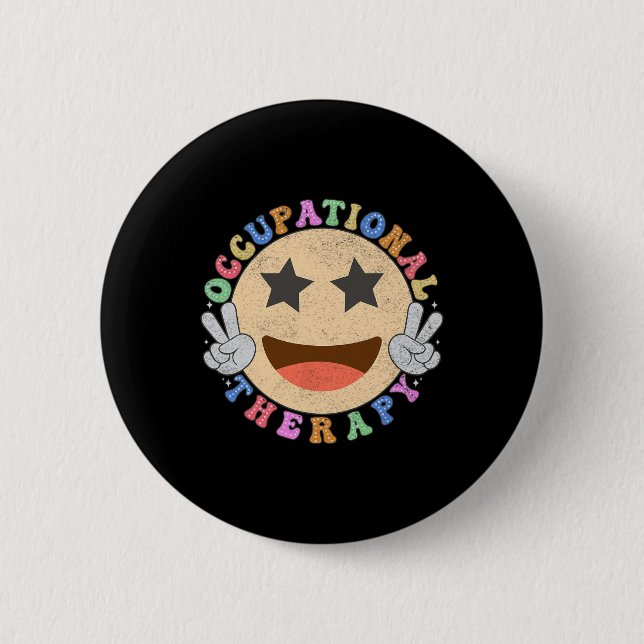 Ot Occupational Therapy Hippie Smile Ansikte Flowe Knapp (Framsida)