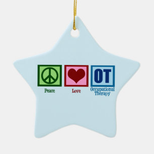 OT Peace Kärlek Occupation Therapy Blue Star Julgransprydnad Keramik
