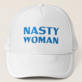 "otäck kvinna" blå vit keps