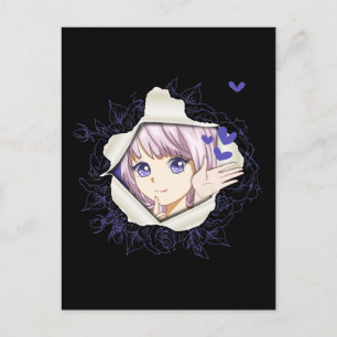 Otaku Anime Flicka Kawaii Hjärtan Kärlek Söt Manga Vykort