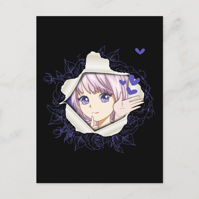 Otaku Anime Flicka Kawaii Hjärtan Kärlek Söt Manga Vykort (Framsida)