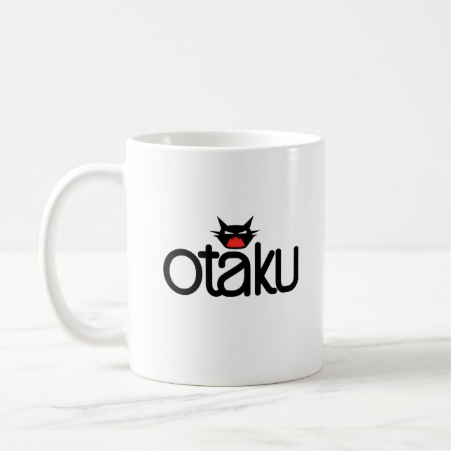 Otaku Cat Funny Slogan Kaffemugg (Vänster)