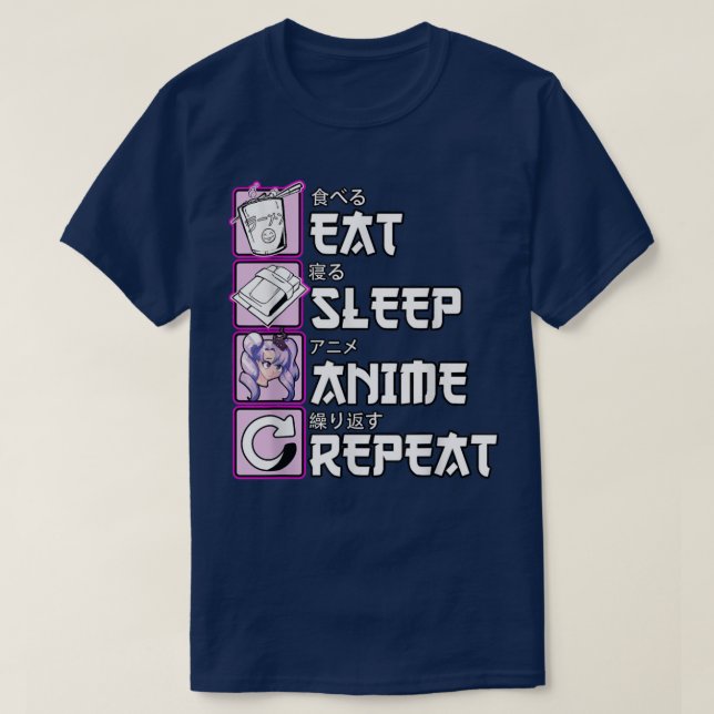Otaku Eat Sömn Anime Upprepa Cute Manga Animes T Shirt (Design framsida)